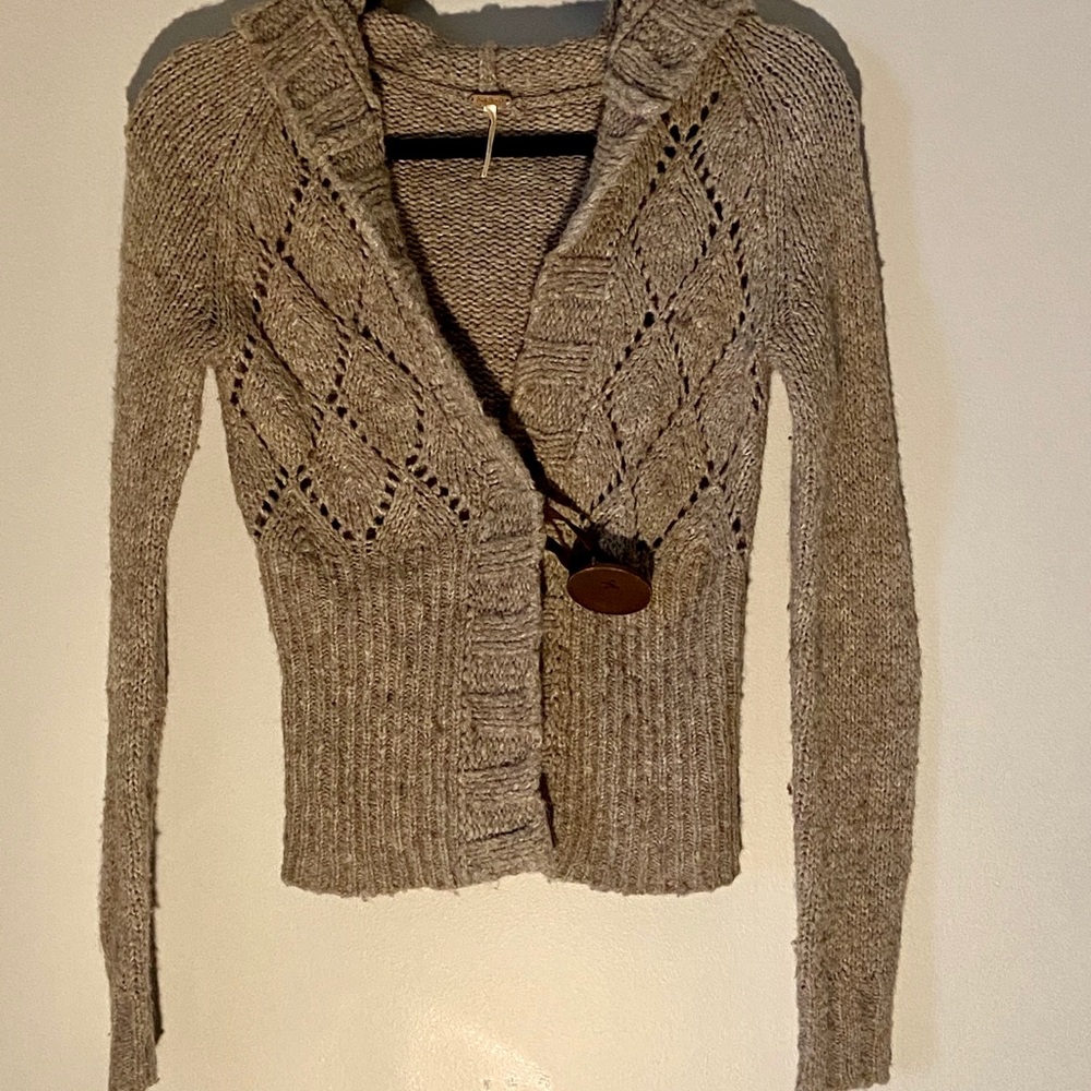 Free People Big Button Hoodie Knit Cardigan